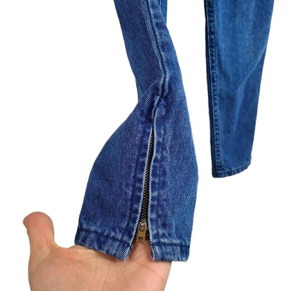 Vintage 80s Lee Indigo Wash High Waist Tapered Ankle Zip  Mom Jeans - Picture 3 of 6